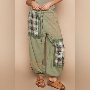 POL Green Patchwork Pants